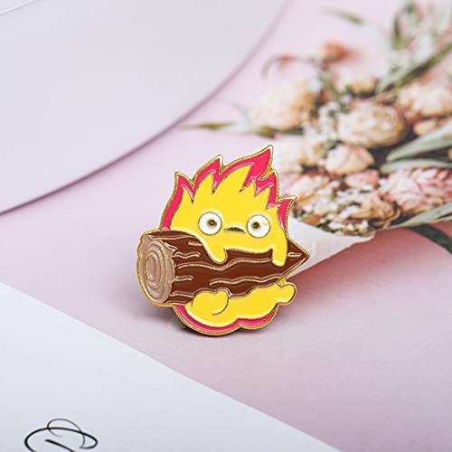 Image of Lovely Cartoon Ball of Fire Calcifer Brooch Pin Badge for Anime Movie Fans Collection Memorial Jewelry