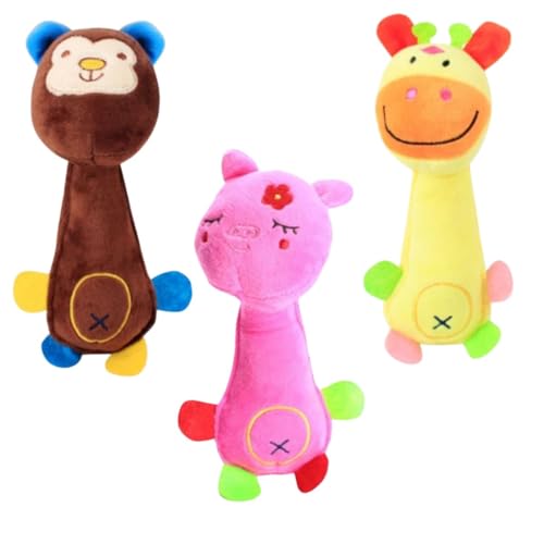 KIT 3 Bichinhos de Pelúcia para Cachorro Cães Gatos Mordedor Brinquedo Pet com Apito Girafa Macaco P