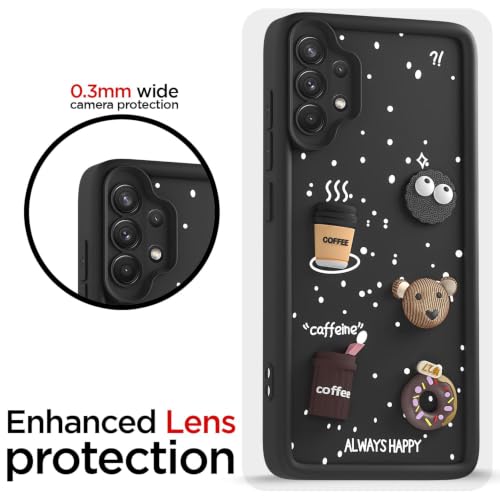 Image of Bintage Back Cover Compatible for Samsung Galaxy A32 4G | Cute 3D Taddy Ball Bear Milk Cake Coffee Silicon Case Full Body & Camera Protection - Black
