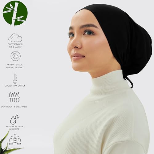 NAJD - Jersey Hijab UnderScarf for Women Stretchy, Hijab UnderCap Non Slip, Under Scarf Cap with Tie-Back Closure for Women2