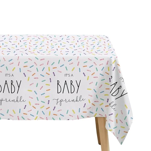 Image of Sprinkle Baby Shower Decorations Tablecloth for Boys Girls - 3 Pack Disposable Rainbow Confetti Theme It's A Baby Sprinkle Party Table Cover Supplies, 86in x 55in