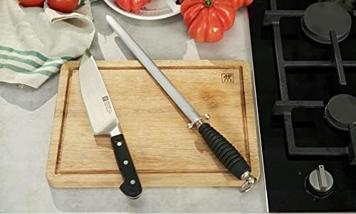 ZWILLING Ostrzałka z rowkowanej, wysoko karbonowanej i chromowanej stali, długość: 30 cm, uchwyt z tworzywa sztucznego z oczkiem do zawieszania, czarny [Made in Germany]