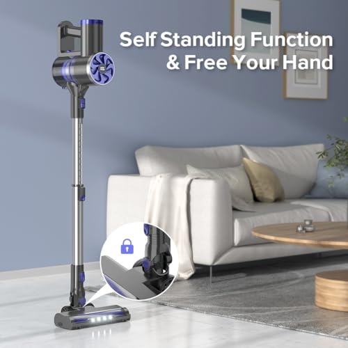 Image of Cordless Vacuum Cleaner, Self-Standing, 40Kpa Powerful Suction Stick Vacuum with Smart LED Display, 40Min Long Runtime Brushless Motor, Lightweight Vacuum for Hardwood Floor Carpet Pet Hair (Blue)