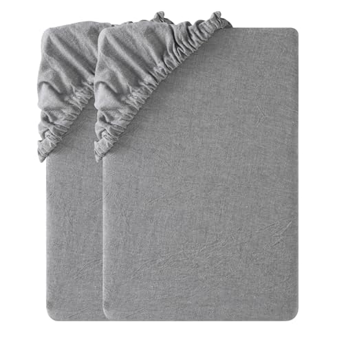 SOULFUL Spannbettlaken 180x200cm 2er Set, 100% Baumwolle Rauchgrau – Ansicht 1