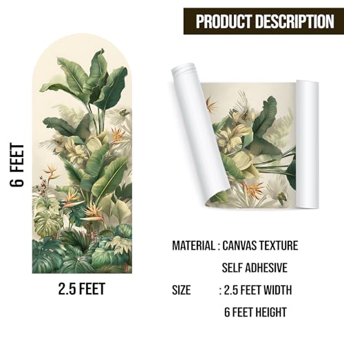 Image of PAPER PLANE DESIGN Tropical Arch Wall Mural - Peel & Stick Banana Leaf & Bird of Paradise Wallpaper - Waterproof Self Adhesive Canvas Texture for Bedroom, Living Room & Entryway, 6ft x 2.5ft (D)