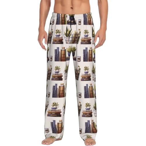 Cute Books Plants Reading Print Mens Pj Pants,Soft Men Lounge Pants,Mens Pajama Pants Bottoms,Sleep Pants For Men4