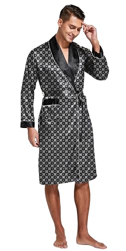 Image of TONY AND CANDICE Men's Satin Robe Lightweight Long Sleeve Silk Kimono Bathrobe with Shorts Set Sleepwear