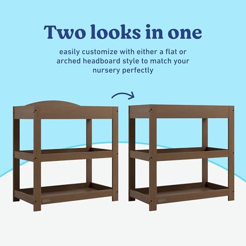 Image of Graco Customizable Changing Table with Water-Resistant Changing Pad (Hazelnut) - Customizable Modern Flat or Classic Arched Headboard, Changing Pad Included