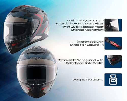 Image of Vega VF 10 Turbo Flex Full Face Riding Helmet with Shock-Absorbing Liner, Lightweight Shell, Aerodynamic Design, Ventilated Interior, Comfortable Fit, and Modern Black Grey Styling Black Grey M