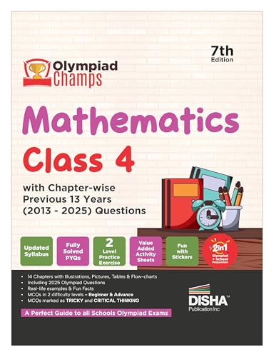 Image of Disha Olympiad Champs Mathematics Class 4 with Chapter-wise Previous 13 Year (2013 - 2025) Questions 7th Edition | Complete Prep Guide with Theory, PYQs, Past & Practice Exercise