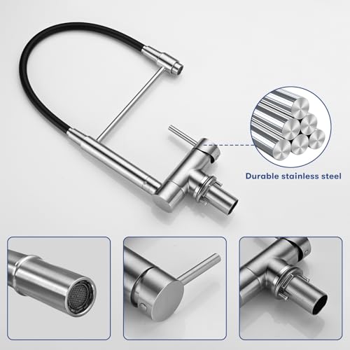 BuntHaus Ausziehbare Küchenarmatur, Klappbare Küchenarmatur, 360° Schwenkbare Spültischarmatur in Gebürstetem Edelstahl (Gebürstetes Silber)