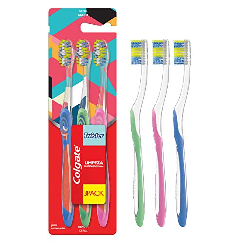 Escova Dental, Colgate, Twister, Multicor, 3 Unidades