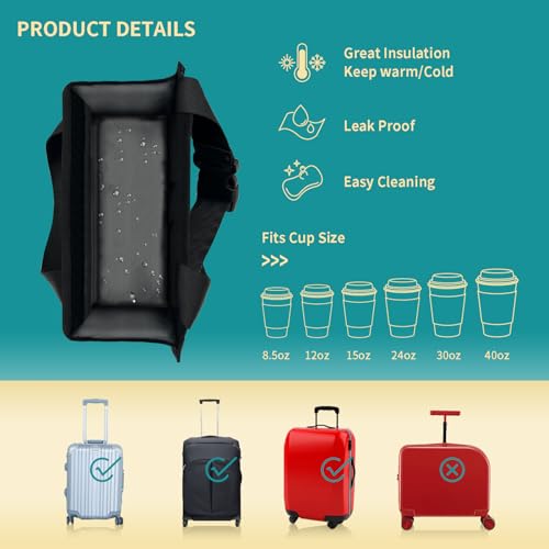 Image of Luggage Cup Holder for Suitcases - Free Hand Drink Carrier, Multifunctional Travel Cup Holder Fits Suitcase Handles, Travel Accessories (Water Proof Jet)