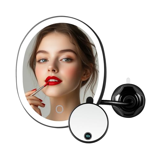 Image of OVENTE 9'' Rechargeable Lighted Wall Mount Bathroom Mirror, Black MOW22B