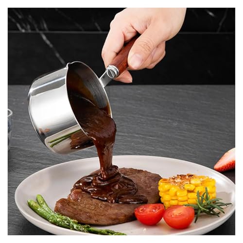 KIFSDLF Mini Olla de Acero Inoxidable 304 con Mango Madera, Ideal for Salsas, condimentos y Calentar Leche(125ml)