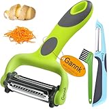 GANNK Potato Apple Vegetable Peelers for Kitchen, I and Y Peelers for Fruit Veggie Potatoes Carrot Cucumber, 3 in 1 Blade Spin Design With Julienne Function
