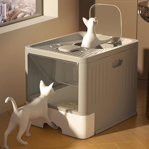 Caja de arena para gato con bandeja deslizante y tapa, grande miniatura 6