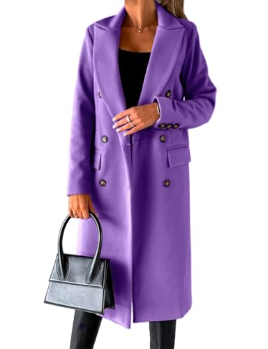 Image of IDEALSANXUN Womens Long Wool Coat Double Breasted Trench Coat Fall Winter Clothes
