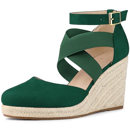 Allegra K Sandalia de tacón con cuña y puntera cerrada con plataforma de alpargata para mujer Verde esmeralda 38