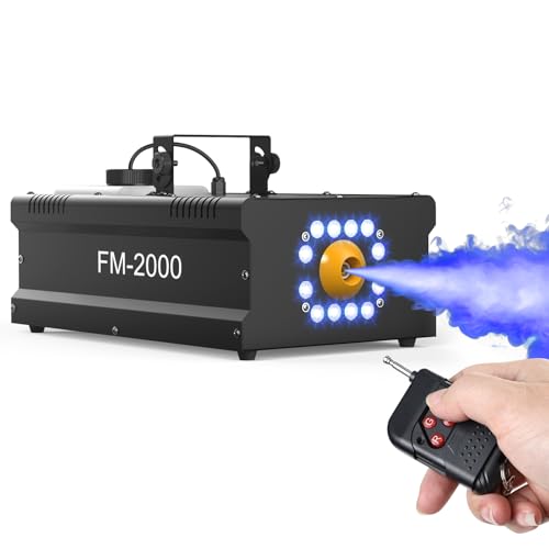 Máquina de humo de 2000 W con 12 luces LED RGB y control remoto inalámbrico, efecto de humo de alta potencia para fiestas, bodas y escenarios miniatura 1