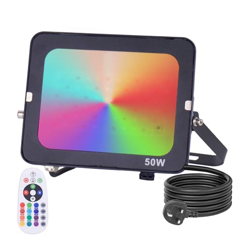 Projecteur LED RVB 50W extérieur étanche avec prise pour éclairage de jardin