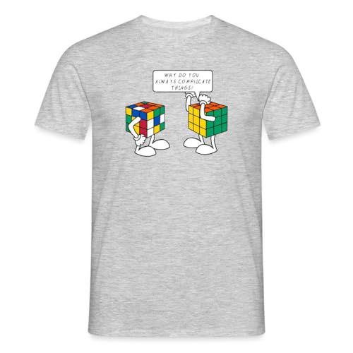 Image of Spreadshirt Magic Rubik's Cube Humour Complicate Things Men's T-Shirt, M, Heather Grey