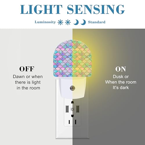 Image of Night Light for Kids Girls Boys, Watercolor Mermaid Fish Scale Wave LED Night Light Plug into Wall with Dusk to Dawn Sensor for Room Decor, Hallway, Kitchen, Bathroom, Nursery, Stairs
