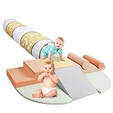 PATAZOK Climbing Toys for Toddlers, 9-Piece Soft Foam Climbing Blocks Set&Crawl Through Tunnel, Toddler Climbing Toys Indoor Foam Play Gym for Climbing Crawling and Sliding