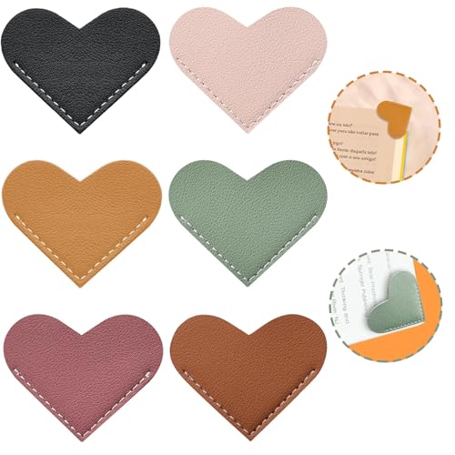 Canollo 6 Stück Leder Herz Lesezeichen, Ecke Seite Buch Marks, Niedlich handgemachte Lesezeichen, Buch Lesen Zubehör für Book Lovers, Geschenke für Buchliebhaber (6 Farben)