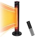 Outdoor Electric Patio Heater, 1500W Infrared Heater Electric Patio Heater with Remote Control, Tower Space Heater with 75°Oscillation, 8 Heating Levels, 8H Timer, IP65 Waterproof, 33 Inch