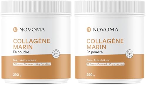 Collagène Marin Poudre Novoma Type 1 3 saveur caramel pot 290g pour cure 28 jours