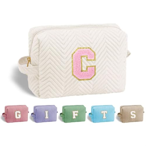 YOOLIFE Birthday Gifts for Girls Teen Kids - Makeup Bag for Girls Teen Girls Cosmetic Bag, Personalized Gifts Birthday Gifts for Girls, White Initial Makeup Bag Cosmetic Bag C