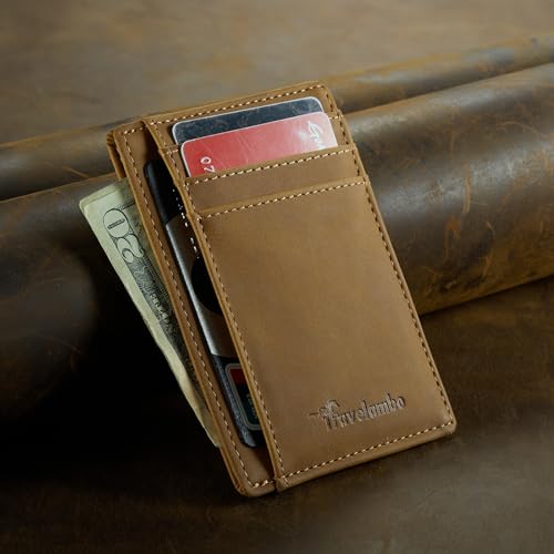 Image of Travelambo Slim Wallet Front Pocket Minimalist Leather RFID Blocking Medium Size