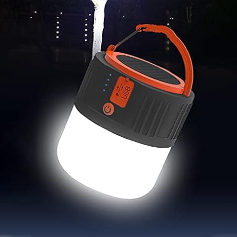Solar Rechargeable Lantern - USB Camping Lantern LED Portable Outdoor Flashlight Security Emergency Light Power Bank 5 Modes Waterproof Searchlight for Hiking Fishing Outage Power Cuts(Black) Cover
