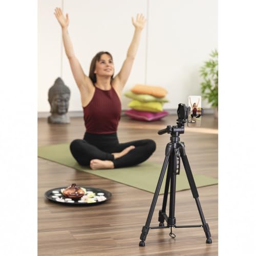 Hama Stativ Kamera Action 153 3D (Leichtes Fotostativ inkl. Handy-Halterung, Tripod mit 60-153cm H&ouml;he, Dreibeinstativ mit 3-Wege-Kopf, Spiegelreflexkamera Stativ passend f&uuml;r Videokamera) schwarz