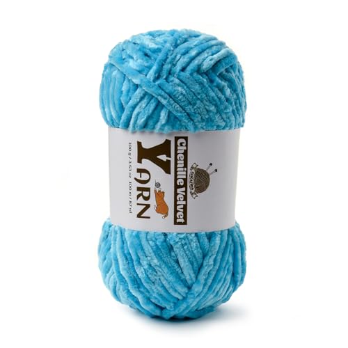 Image of Plush Chenille Chunky Yarn - Fluffy Velvet Yarn Crochet for Blanket Knitting and Crocheting - Soft Baby Yarn for Crocheting - Amigurumi Crochet Yarns 100g (87yds) (Lake Blue)