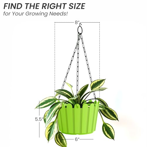 Image of YUCCABE ITALIA SHERA Hanging Fence 8 INCH Planter Pot Plastic Flower Hanging Pots for Home Decoration Sutiable for Indoor and Outdoor (Green, Pack of 3)