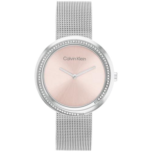 Calvin Klein Reloj Analógico de Cuarzo para Mujer con Correa de Malla de Acero Inoxidable Plateada - 25200149