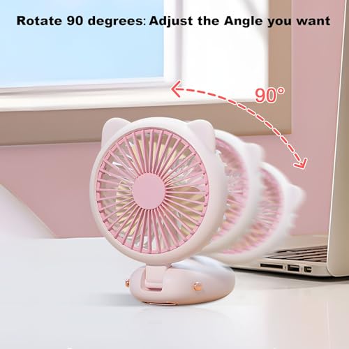 Handheld Fan Mini, Cute Hand Fan Portable, Powerful USB Rechargeable Fan with 4 Speeds and LED Display for Kids Women, Battery Small Electric Hand Held Fans Folding for Desktop/Office/Travel-Pink