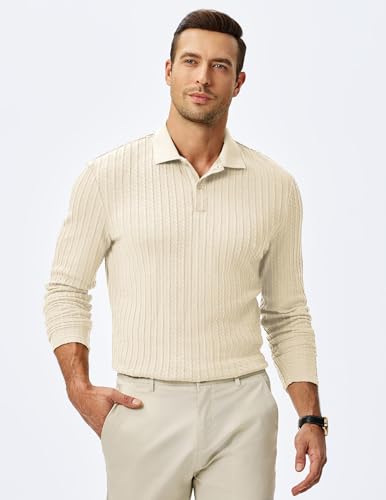 Image of JMIERR Mens Casual Polo Shirt Summer Short Sleeve Vacation Button Beach Knit Stretchy Golf Shirts