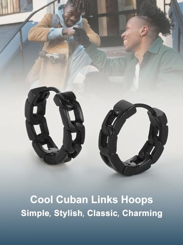 ChainsProMax Hoop Earrings for Men, Chain/Norse Viking/Skull Men's Earrings Cuban Link Hypoallergenic Vintage Huggie Mens Earrings Hoops, Stainless Steel/Gold Plated/Black-with Gift Box3