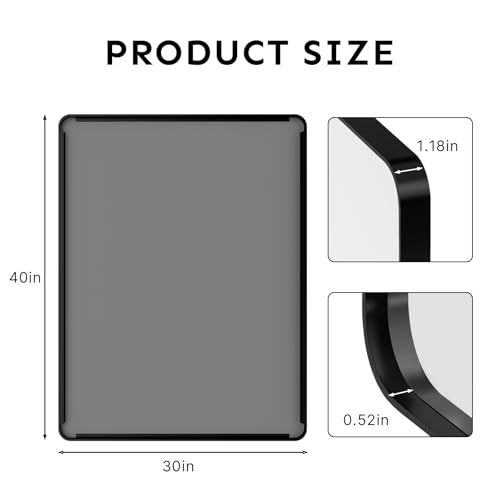 Image of 40 inchx30 inch Bathroom Vanity Mirror for Wall Aluminum Framed Farmhouse Rectangle | Anti-Rust, HD Reflection Anti-Desilvering, Distortion Free, Tempered and Shatter-Proof Wall Mounted Mirror, Black