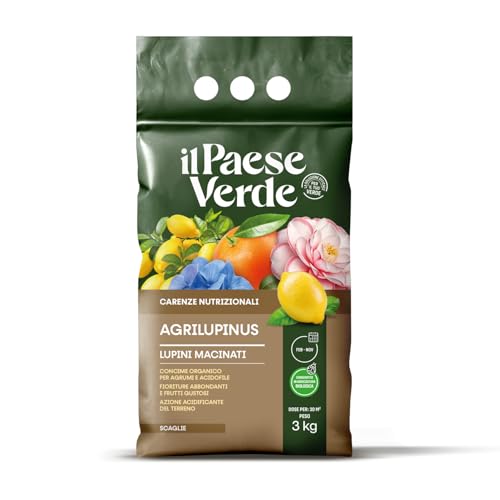 AGRILUPINUS 3 kg Il Paese Verde. Lupini macinati per agrumi e acidofile. Prodotto 100% naturale di origine vegetale. Consentito in agricoltura biologica.