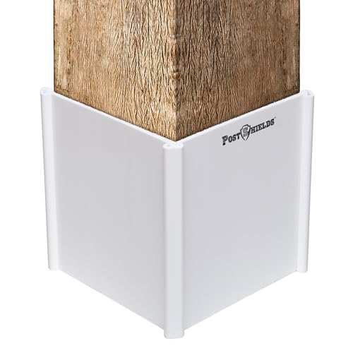 Post Shields 4x4 Post Protector - Fits Standard 3.5x3.5 Wood or Metal Posts - 4in High - Easy Install No Tools - Protects Mailbox Deck and Fence Posts from Lawn Maintenance Equipment Damage