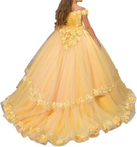 Flower Girl Dress Lace Applique First Communion Dress Princess Tulle Pageant Dresses Long Ball Gown2