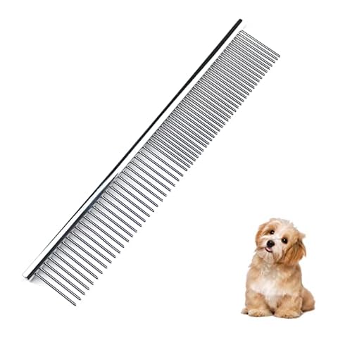 lumcov Hundekämme 2-in-1 Edelstahl Haustier Kamm,Haustier Stahlkamm mit abgerundeten Enden Edelstahlzähne,zum Entfernen von Verwicklungen und Knoten(6.7inch) Cover