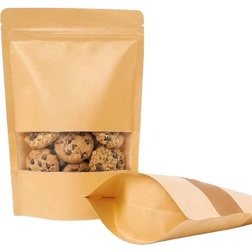 Moretoes 72pcs 7x10 Inches Resealable Bags, Kraft Paper Ziplock Bags with Window, Stand Up Pouch Bags for Coffee, Applicable to Home or Business for Packaging