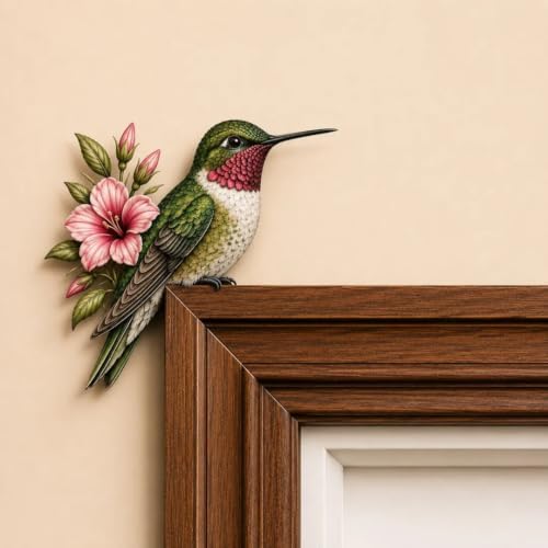 Wooden Bird Door Topper Decor Adorable Bird Shape Corner Statue，Green Bird