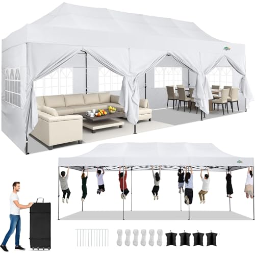 Image of COBIZI 10x30 Heavy Duty Pop Up Canopy Tent with 8 Sidewalls, White