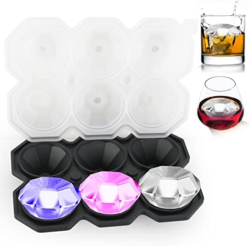 Ice Cube Tray, Large Diamond Ball Ice Maker 1.8 X 1.5 Inch Silicone Ice Cube Mold Easy Release for Cocktails, Drinks, Whiskey, Bourbon & Homemade Juice (Black)